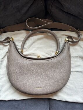 Songmont Luna Taupe Crescent Leather Shoulder Bag